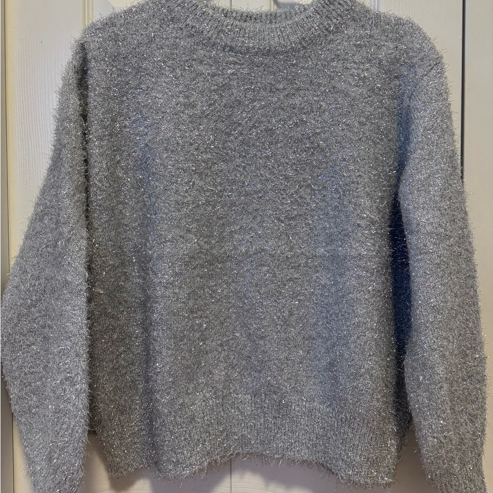 H&M Silver Crew Neck Sweater with Relaxed Fit